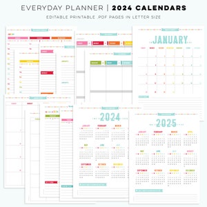 2024 Everyday Planner UPDATE EDITABLE Letter Size Free Font Digital PDF Pages Printables Organizers Inserts image 2