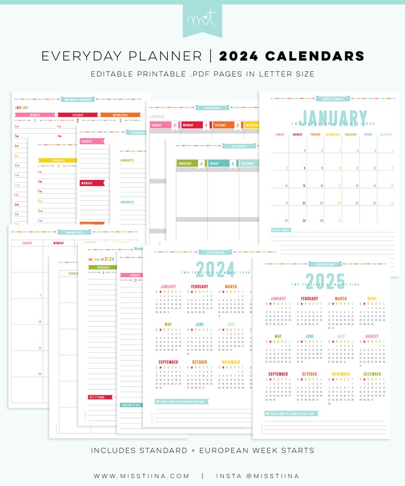 2024 Everyday Planner UPDATE EDITABLE Letter Size Free Font Digital PDF Pages Printables Organizers Inserts image 2