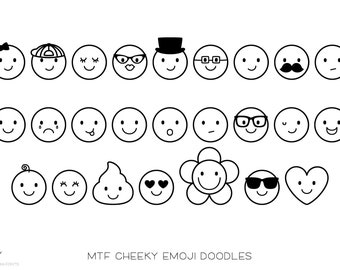 MTF Cheeky Emoji Doodles Font Open Type + True Type - Miss Tiina Fonts - great for cutting machines, card making, scrapbooking