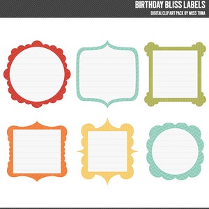 Birthday Bliss Labels Digital Clipart Clip Art Illustrations - instant download - limited commercial use ok