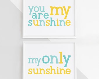 You Are My Sunshine 2pc DIY Digital Wall Art Prints Printables - baby kids nursery bedroom playroom decor PDF JPG 5 sizes + 3 colorways