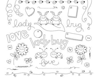Ladybug Love Doodles Digital Stamps Clipart Clip Art Illustrations - instant download - limited commercial use ok