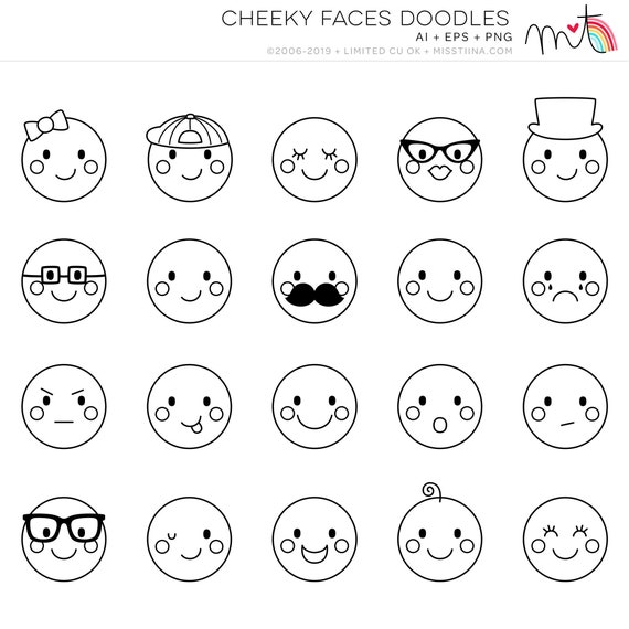 negar persecucion fin de semana Cheeky Faces Doodles Digital Clipart Clip Art Illustrations - Etsy España