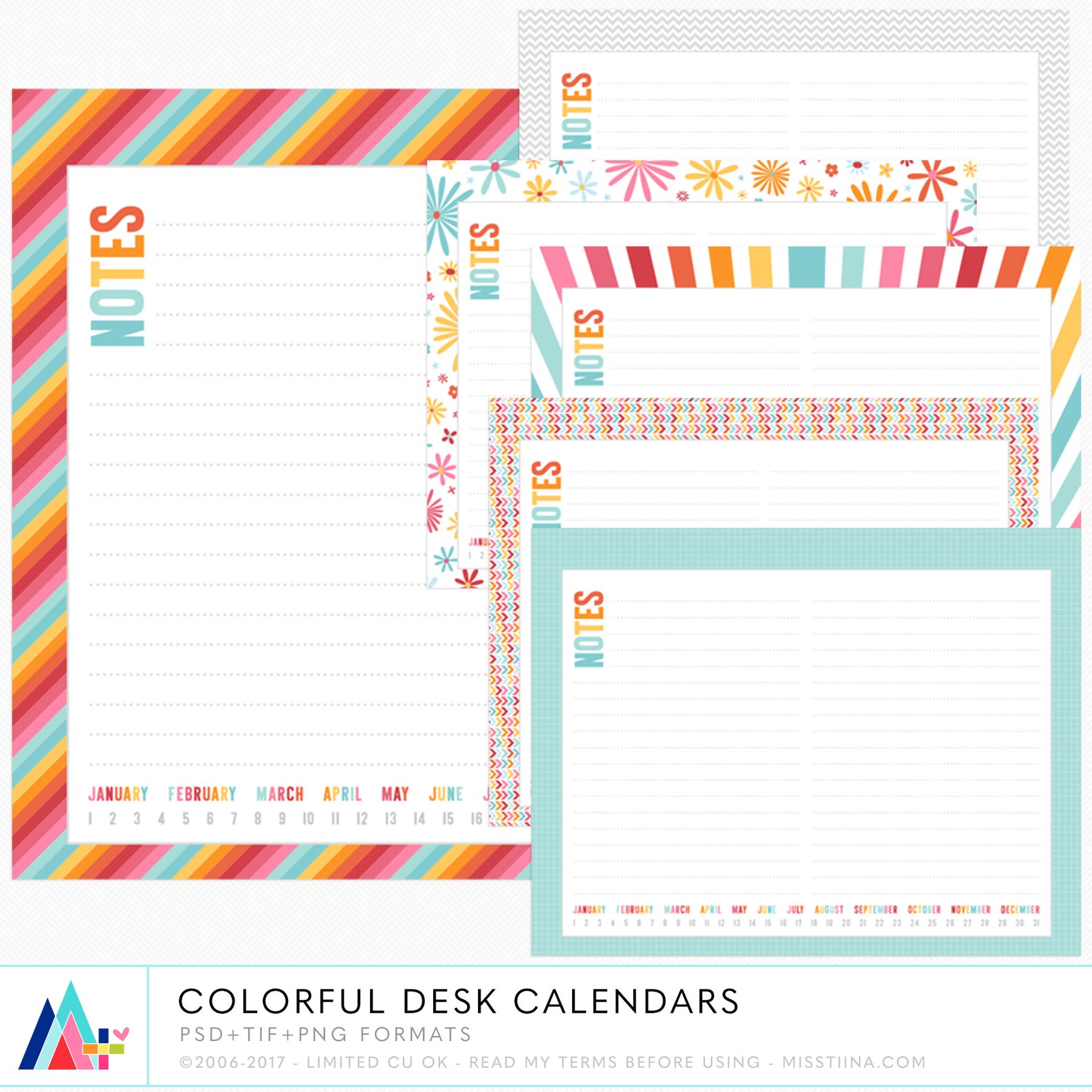 Colorful Desk Calendar Digital Templates - Instant Download - Limited ...