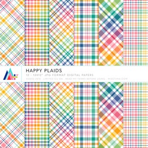 Papéis digitais Happy Plaids - 12 padrões para scrapbooking, cartões, convites, imprimíveis e muito mais - download instantâneo - CU OK