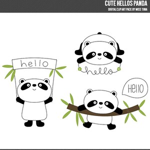 Cute Hellos Panda Digital Clipart Clip Art Ilustrações - download instantâneo - uso comercial limitado ok