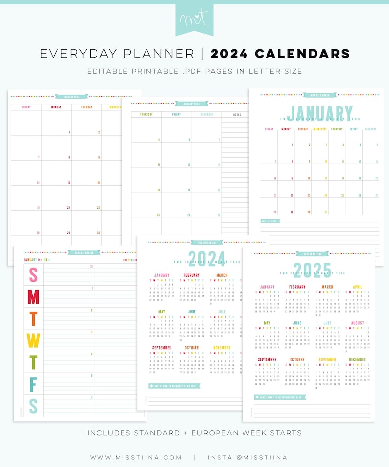 2024 S8 Calendars EDITABLE Letter Size Free Font PDF Pages Printables Organizers Inserts image 1