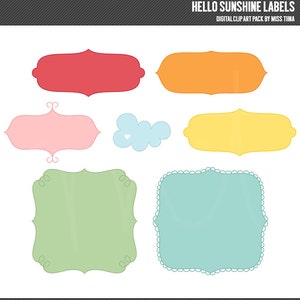 Hello Sunshine Labels Digital Clipart Clip Art Illustrations - instant download - limited commercial use ok