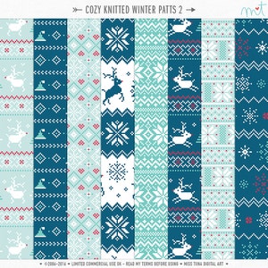 Cozy Knitted Winter 2 digitaal papier - 8 patronen voor scrapbooking, kaarten, uitnodigingen, printables en meer - direct downloaden - CU OK