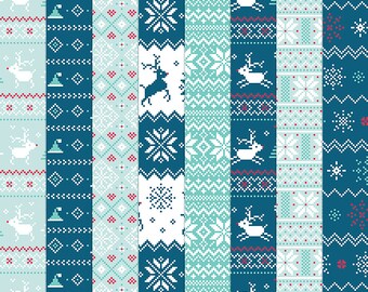 Cozy Knitted Winter 2 Digital Papers - 8 patterns for scrapbooking, cards, invitations, printables and more - instant download - CU OK