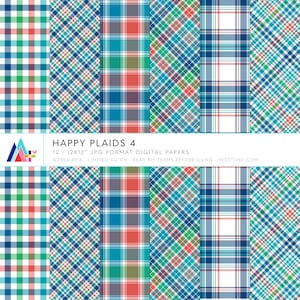 Happy Plaids 4 Digital Papers - 12 padrões para scrapbooking, cartões, convites, imprimíveis e muito mais - download instantâneo - CU OK