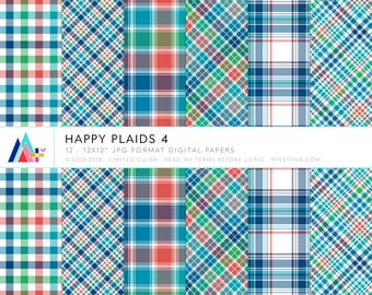 Happy Plaids 4 Digital Papers - 12 patterns for scrapbooking, cards, invitations, printables and more - instant download - CU OK