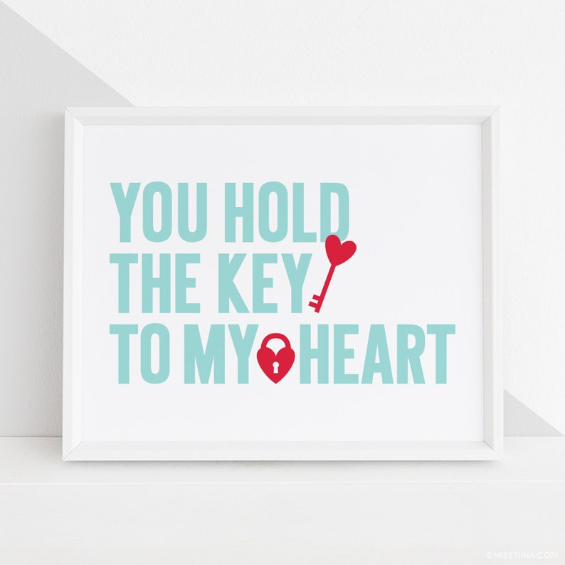You Hold The Key To My Heart DIY Digital Wall Art Prints Printables baby kids nursery bedroom playroom decor PDF JPG 5 sizes 3 colorways image 1