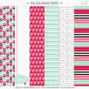 Rad Love Digital Papers - 6 patterns for scrapbooking, cards, invitations, printables and more - instant download - CU OK