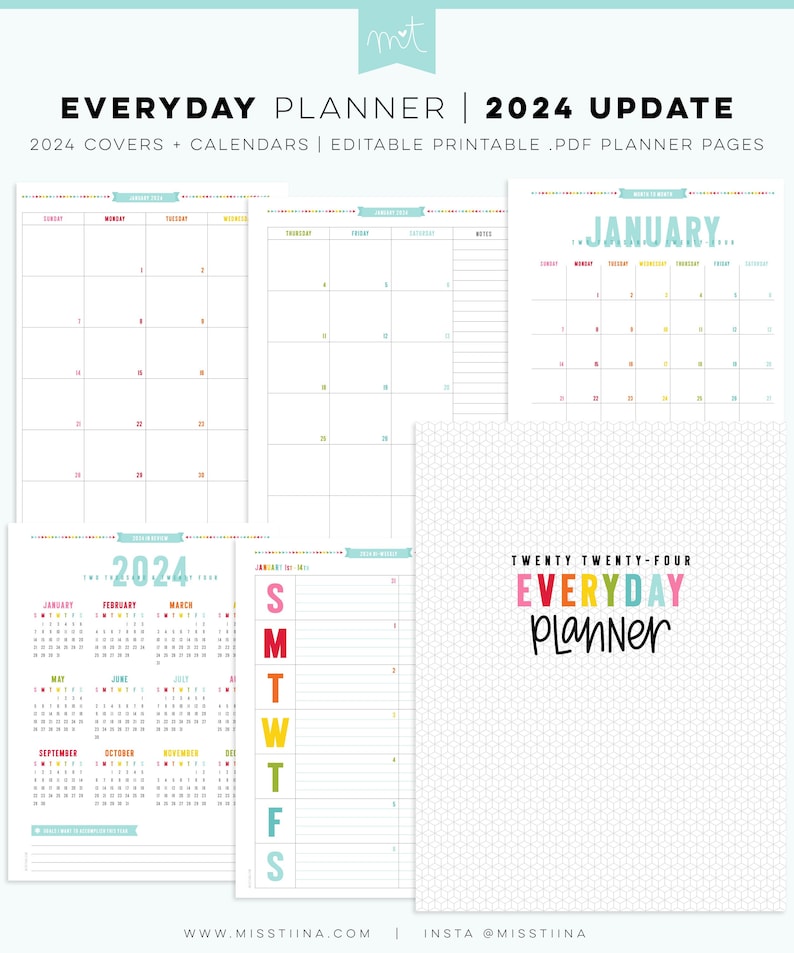 2024 Everyday Planner UPDATE EDITABLE Letter Size Free Font Digital PDF Pages Printables Organizers Inserts image 1