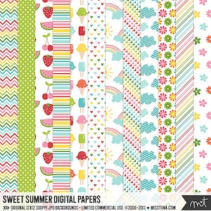 Sweet Summer Digital Papers - 12 padrões para scrapbooking, cartões, convites, imprimíveis e muito mais - download instantâneo - CU OK