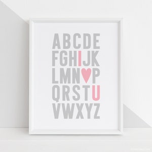 ABC Kocham Cię DIY Cyfrowe wydruki ścienne Wydruki - wystrój pokoju dziecięcego dla dzieci - pdf, jpg, 5 rozmiarów + 3 kolory