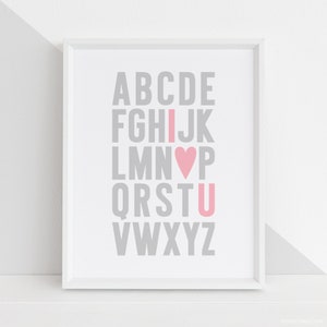 ABC I Love You DIY Digital Wall Art Prints Printables baby kids nursery bedroom playroom decor pdf, jpg, 5 sizes 3 colorways image 1