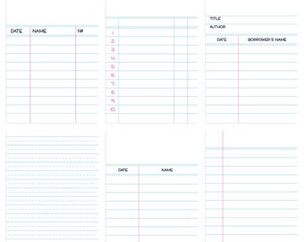 Puede incluir: Cartas de diario imprimibles con papel rayado y encabezados para la fecha, el nombre, el título, el autor y el nombre del prestatario. Las tarjetas están diseñadas para un diario de vida amorosa y tienen el texto "Live Free: Love Life Journal Cards No4" en la parte superior.