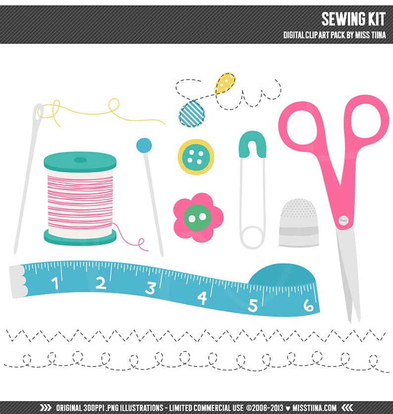 Sewing Kit Digital Clipart Clip Art Illustrations Instant Etsy Annies sewing supplies clipart illustrations creative market