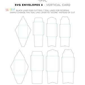 Envelopes 6 Vertical Card SVG Digital Die Cutting files with liners cards templates card making wedding birthday invitations printables image 2