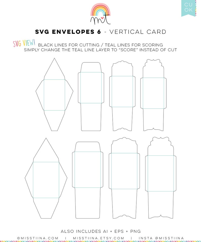 Envelopes 6 Vertical Card SVG Digital Die Cutting Files With Etsy