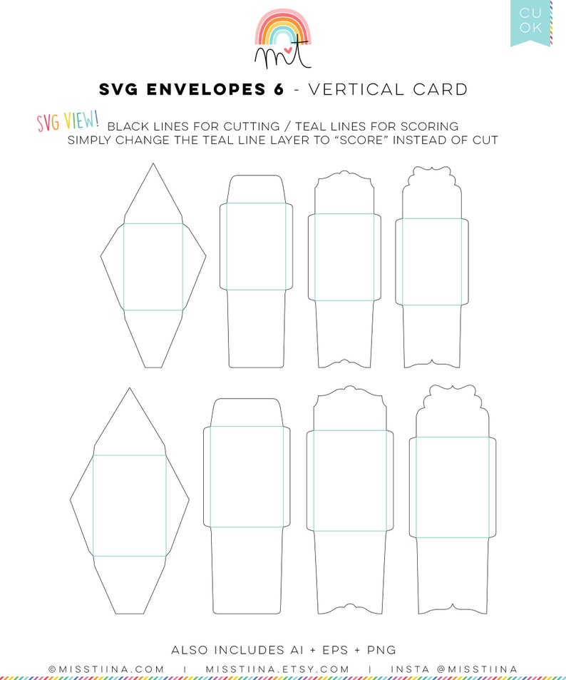 Envelopes 6 Vertical Card SVG Digital Die Cutting files with liners cards templates card making wedding birthday invitations printables image 2