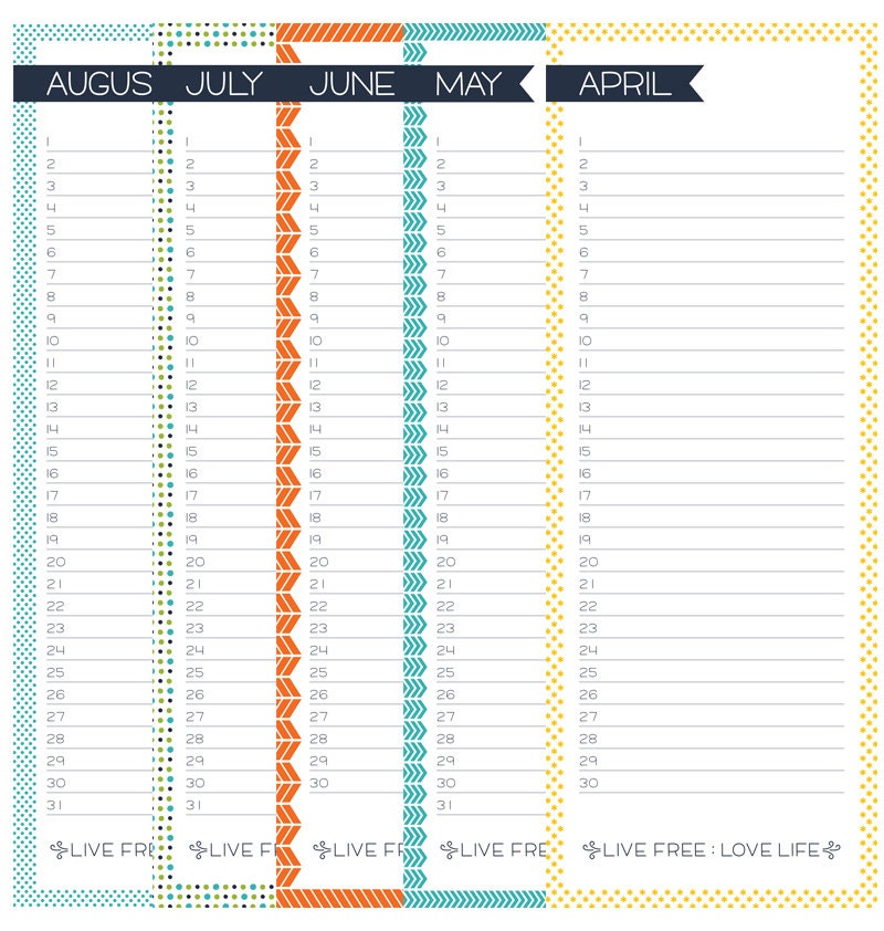 Live Free : Love Life Perpetual Calendar Digital Templates Instant Download  Limited Commercial Use Ok - Etsy