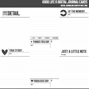 Good Life 6 cartões de diário digital - cartões de anotações de scrapbooking inspirados na vida do projeto 3x4 - download instantâneo - CU OK