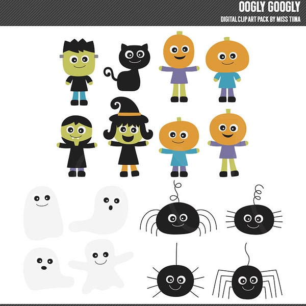Oogly Googly Halloween Digital Clipart Clip Art Illustrations - instant download - limited commercial use ok