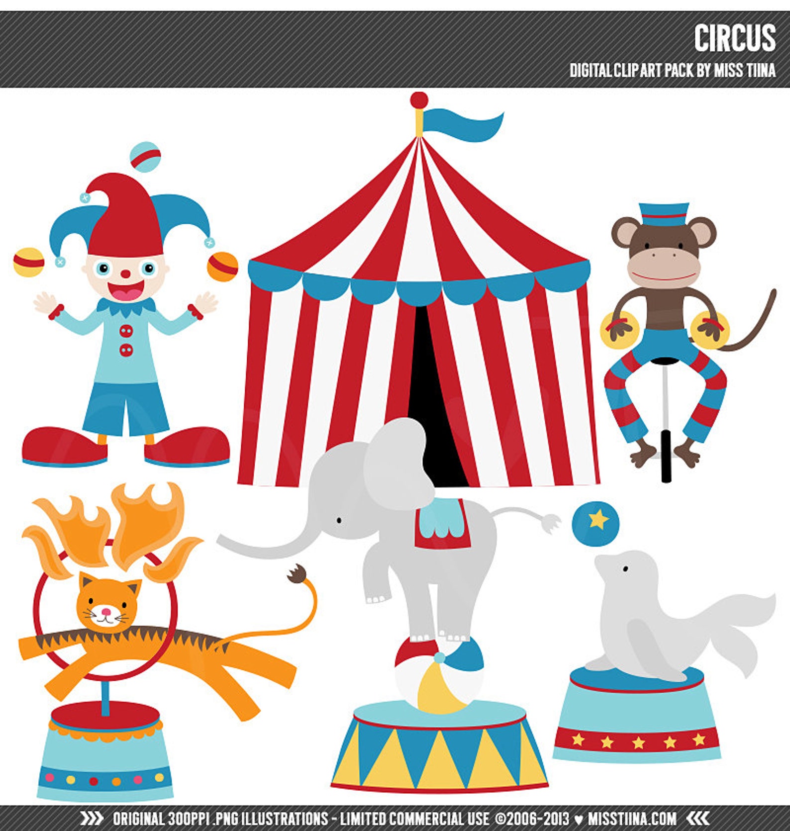 Circus Digital Clipart Clip Art Illustrations Instant | Etsy