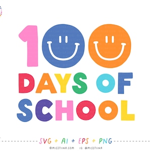 Regenbogen 100 Days of School SVG Digital Cut Files + Vektoren und Clipart Printables