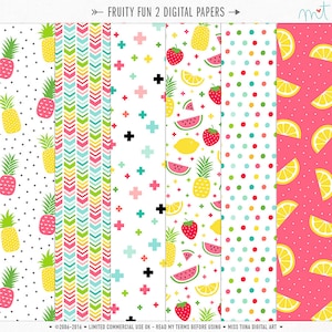 Papéis digitais Fruity Fun 2 - 6 padrões para scrapbooking, cartões, convites, imprimíveis e muito mais - download instantâneo - CU OK