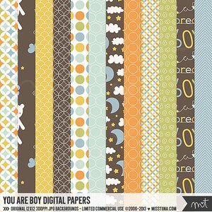 You Are: Boy digitale Papers - 12 patronen voor scrapbooking, kaarten, uitnodigingen, printables en meer - instant download - CU OK