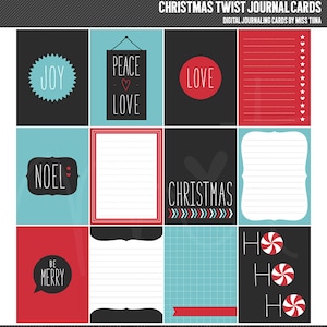 Christmas Twist Digital Journal Cards - 3x4 project life inspired printable scrapbooking journaling note cards  - instant download - CU OK