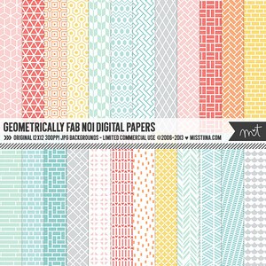 Papéis digitais arco-íris Geometricamente Fab No1 - 24 padrões para scrapbooking, cartões, convites, imprimíveis e planejadores - CU OK