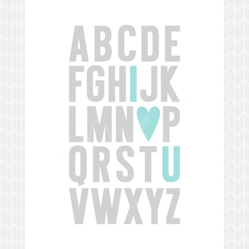 ABC I Love You DIY Digital Wall Art Prints Printables baby kids nursery bedroom playroom decor pdf, jpg, 5 sizes 3 colorways image 3