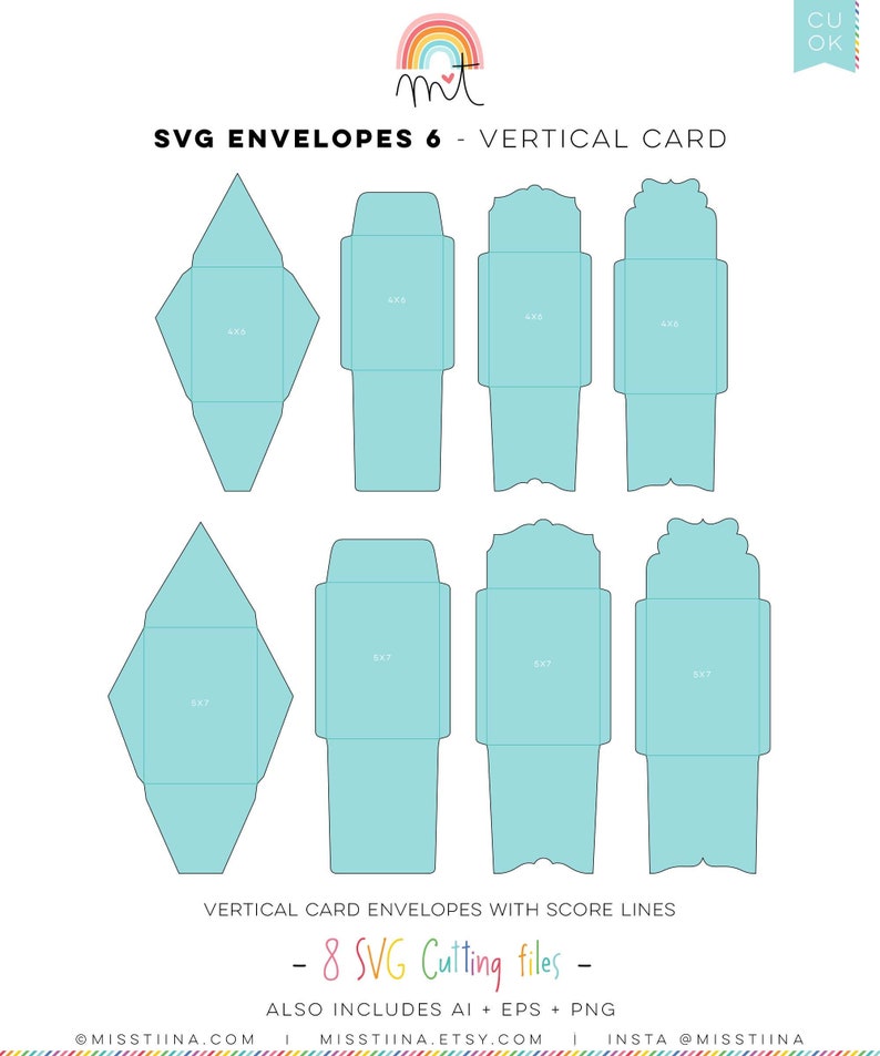 Envelopes 6 Vertical Card SVG Digital Die Cutting files with liners cards templates card making wedding birthday invitations printables image 1