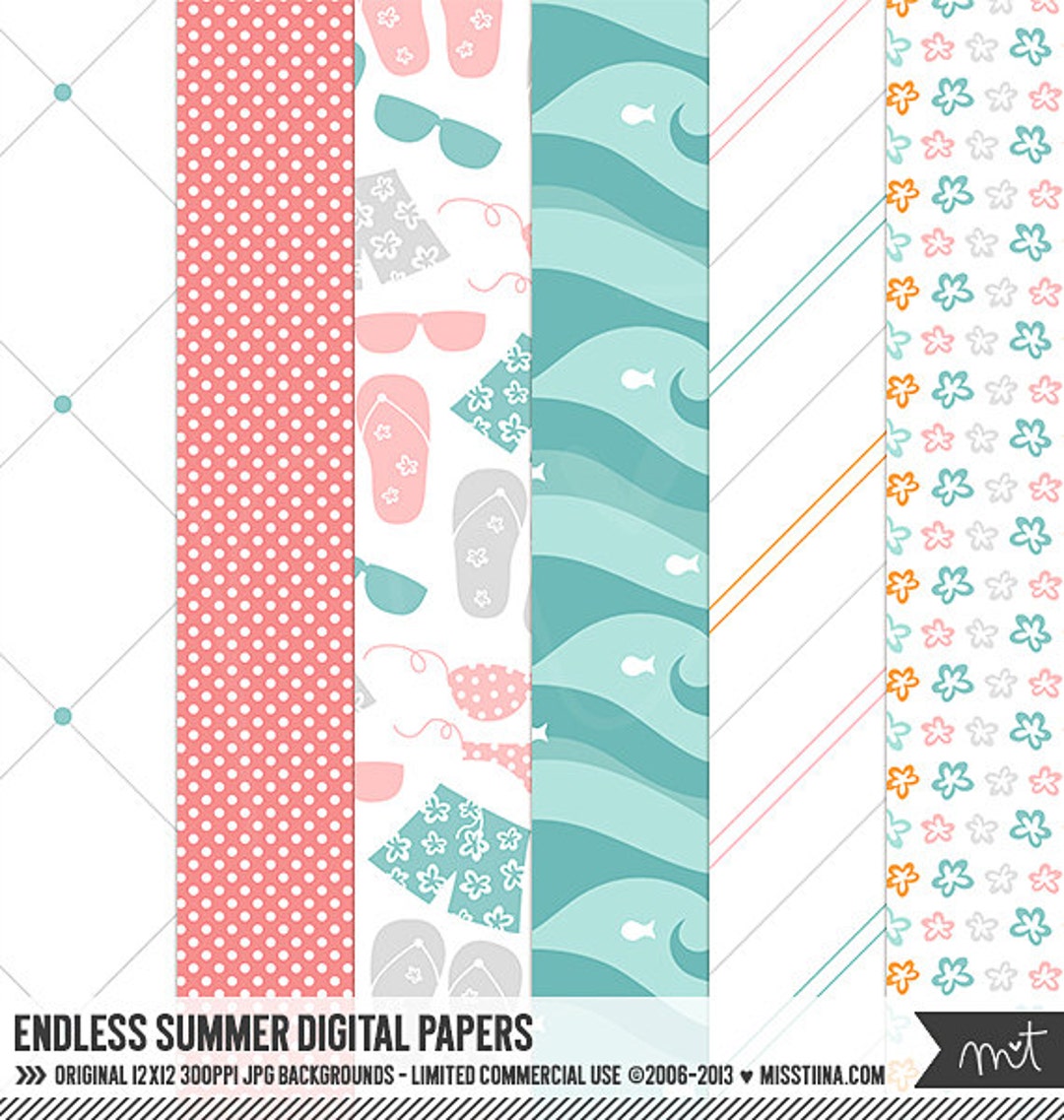 Endless Summer Digital Papers - 6 Patterns for Scrapbooking, Cards ...
