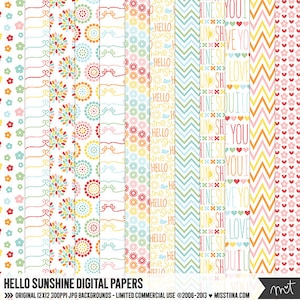 Hello Sunshine Digital Papers - 12 padrões para scrapbooking, cartões, convites, imprimíveis e muito mais - download instantâneo - CU OK