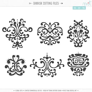 Arquivos de corte digital Damask SVG DXF para máquinas de corte, fabricação de cartões, scrapbooking - download instantâneo - uso comercial limitado ok