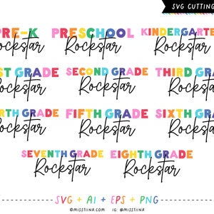 Rainbow Student Rockstar Script Grade Levels SVG Digital Cut Files + Vectors and Clipart Printables