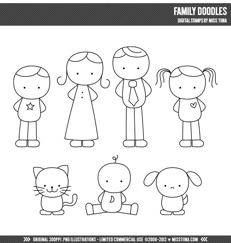 Family Doodles Digital Stamps Clipart Clip Art Illustrations - instant download - limited commercial use ok