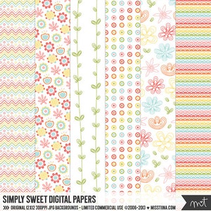 Papéis digitais Simply Sweet - 6 padrões para scrapbooking, cartões, convites, imprimíveis e muito mais - download instantâneo - CU OK