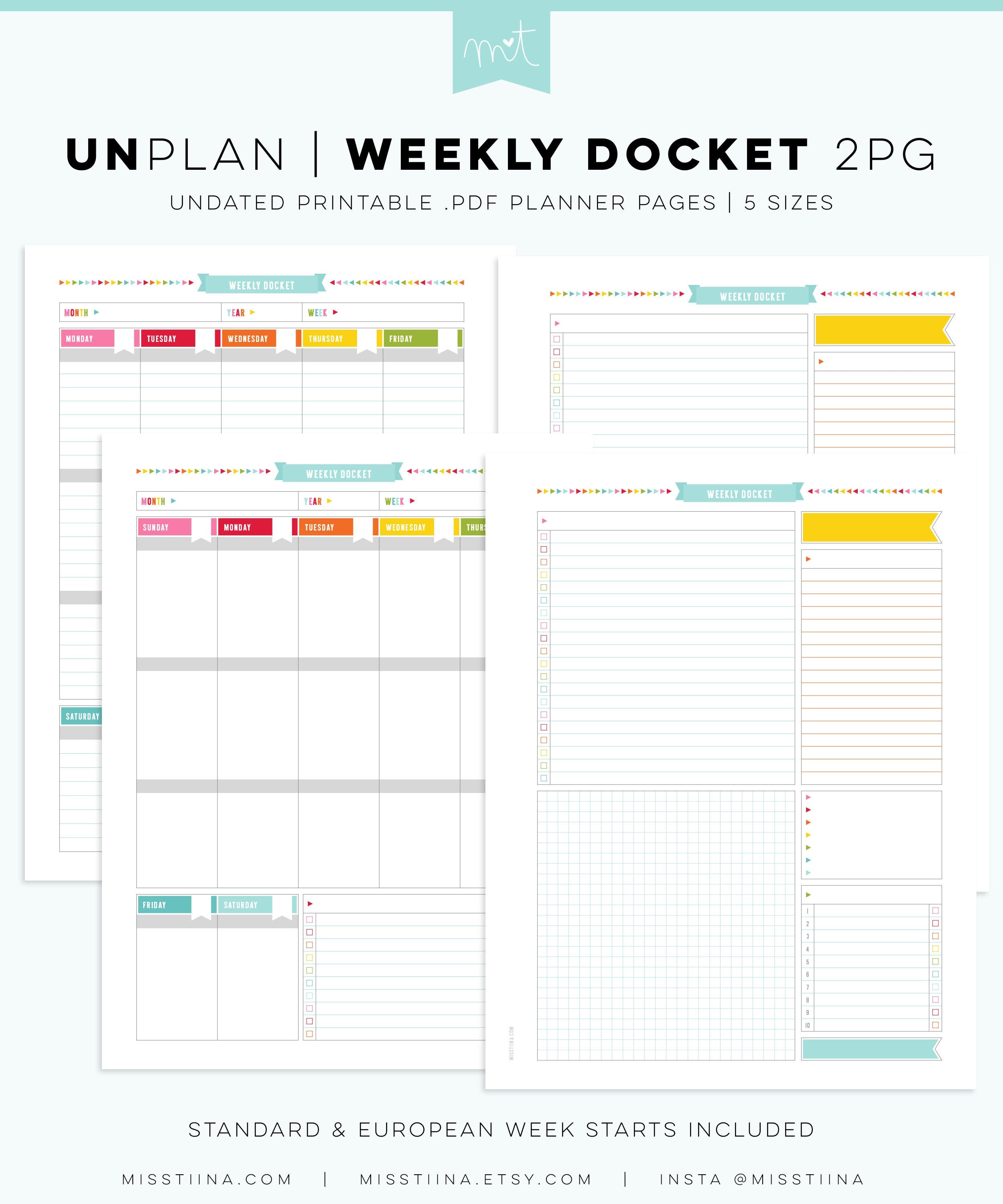 Unplan Weekly Docket Undated Everyday Planner Page | Etsy