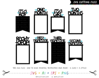 Banners - Expecting Pregnancy Photo Templates 180 SVG + ai eps png digital cutting dies bunting pennant printables clipart