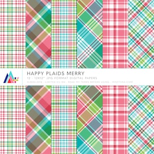 Happy Plaids Merry Digital Background Papers - 12 padrões para scrapbooking, cartões, convites, imprimíveis - download instantâneo - CU OK