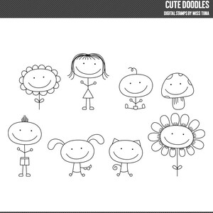 Lindo Doodles Sellos Digitales Clipart Clip Art Ilustraciones - descarga instantánea - uso comercial limitado ok