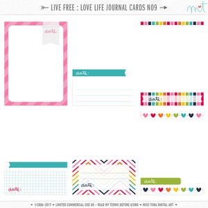Live Free: Love Life 9 Cartões de diário digital - 3x4 4x6 projeto life pocket scrapbooking diário cartões de nota - download instantâneo - CU OK