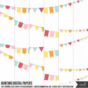 Papéis digitais Rainbow Bunting - 6 padrões para scrapbooking, cartões, convites, imprimíveis e planejadores - CU OK